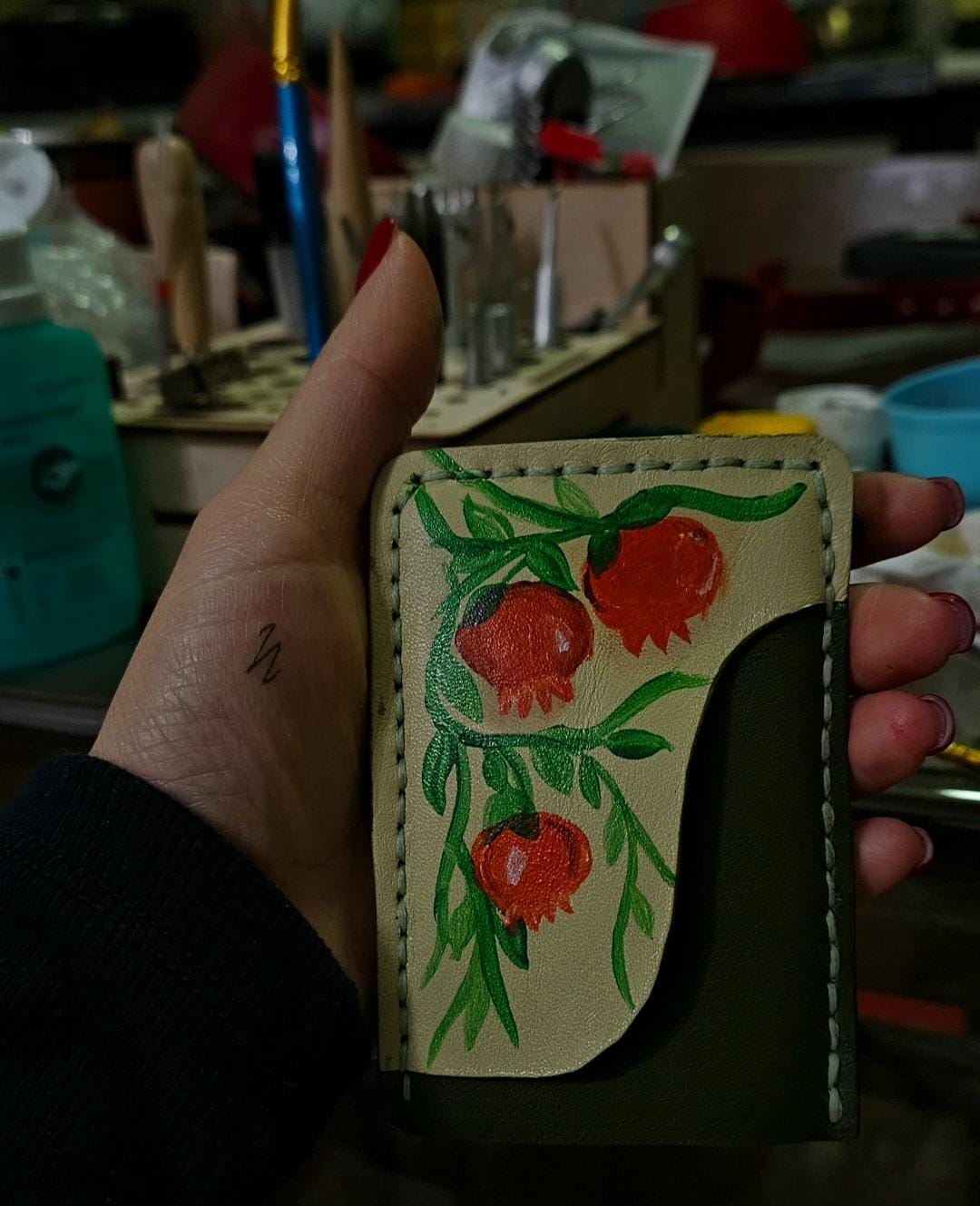 2 განყოფილებიანი საბარათე ბროწეულით - NeNe Leather Craft