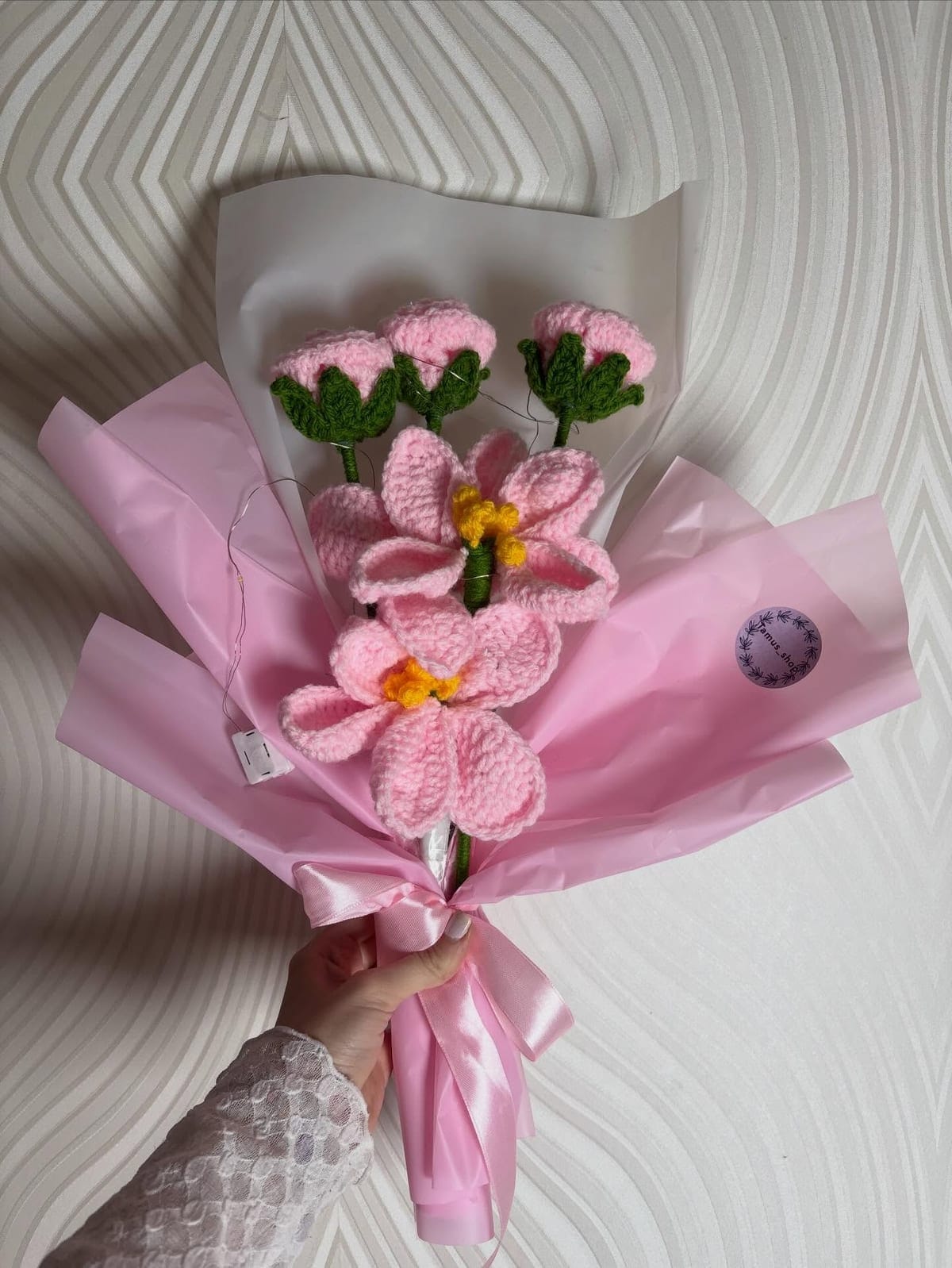 თაიგული „ვარდისფერი ყვავილები“ - Tamus Shop